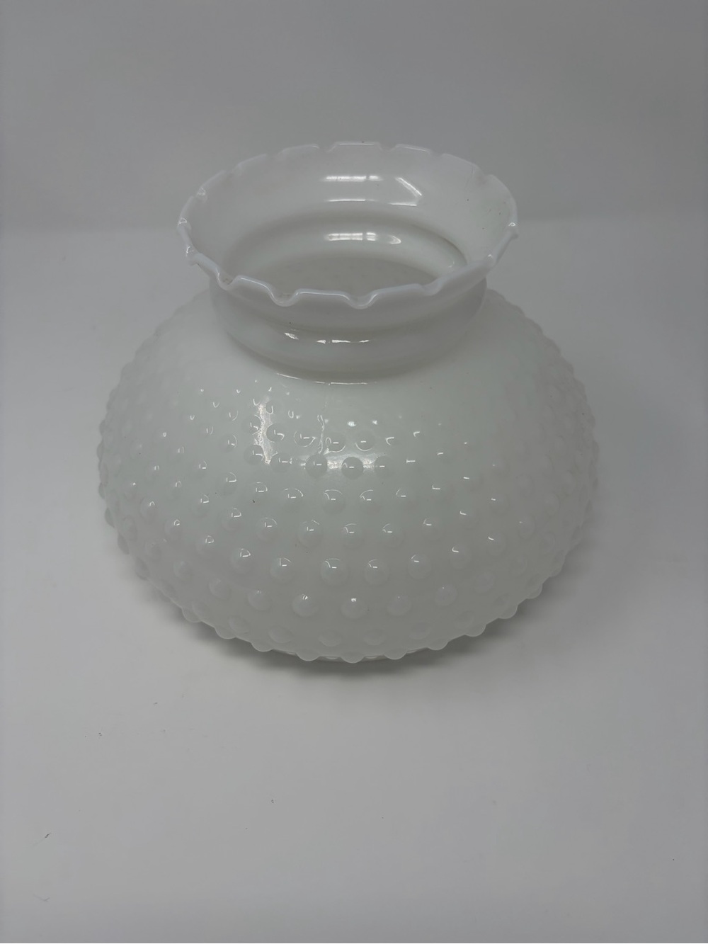 Hurricane Parlor Lamp Shade Hobnail Milk Glass Replacement Crimped Edge 8" Vtg.